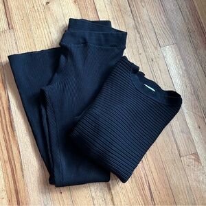 Pink Rose Black Ribbed Knit Top and pants set